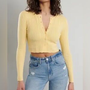 Yellow Button-Up Cropped Cardigan